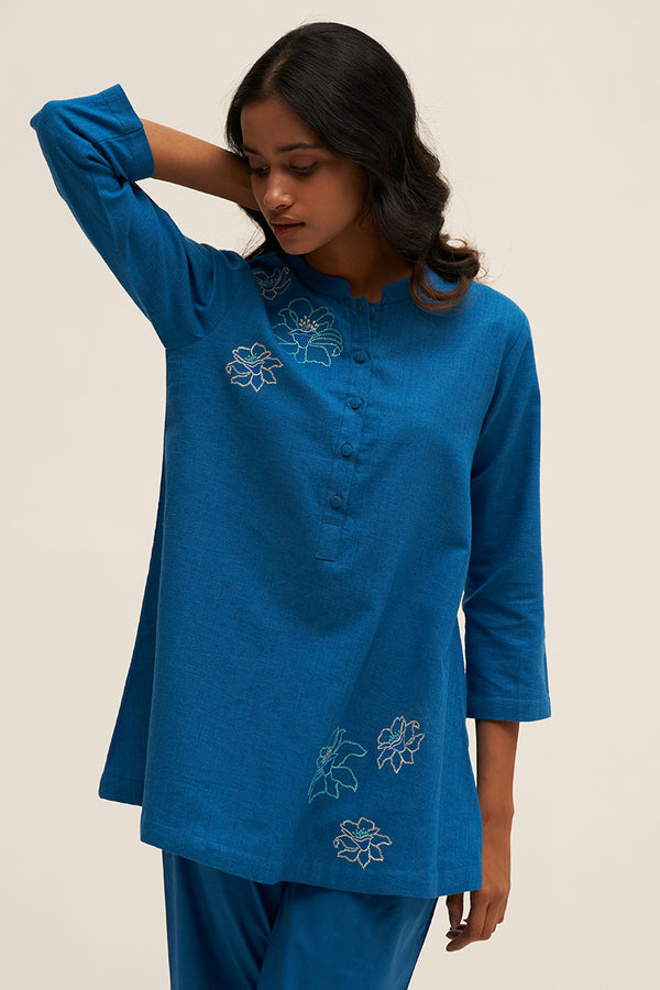 Swedish Blue Cotton Embroidered Co-ord Set
