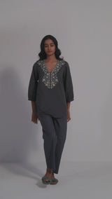 Urban Chic Grey Cotton Embroidered Co-ord Set
