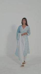 Light Blue and White Printed Salwar Suit