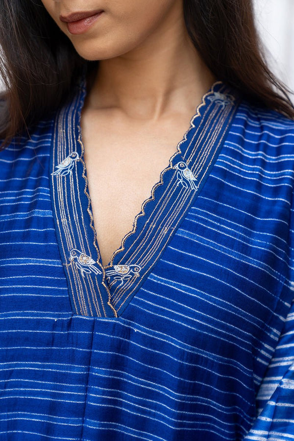 Classic Blue Silk Hand Made Tussar Silk Shibori Co-ord Set