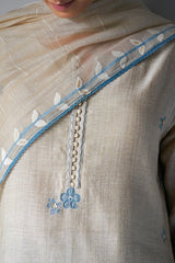 Beige Woven Kurta Suit Set With Delicate Hand Work Detailing