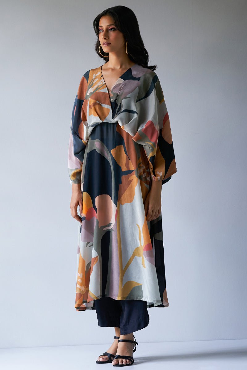 Brown Printed Silk Blend Co-Ord Sets main image 0