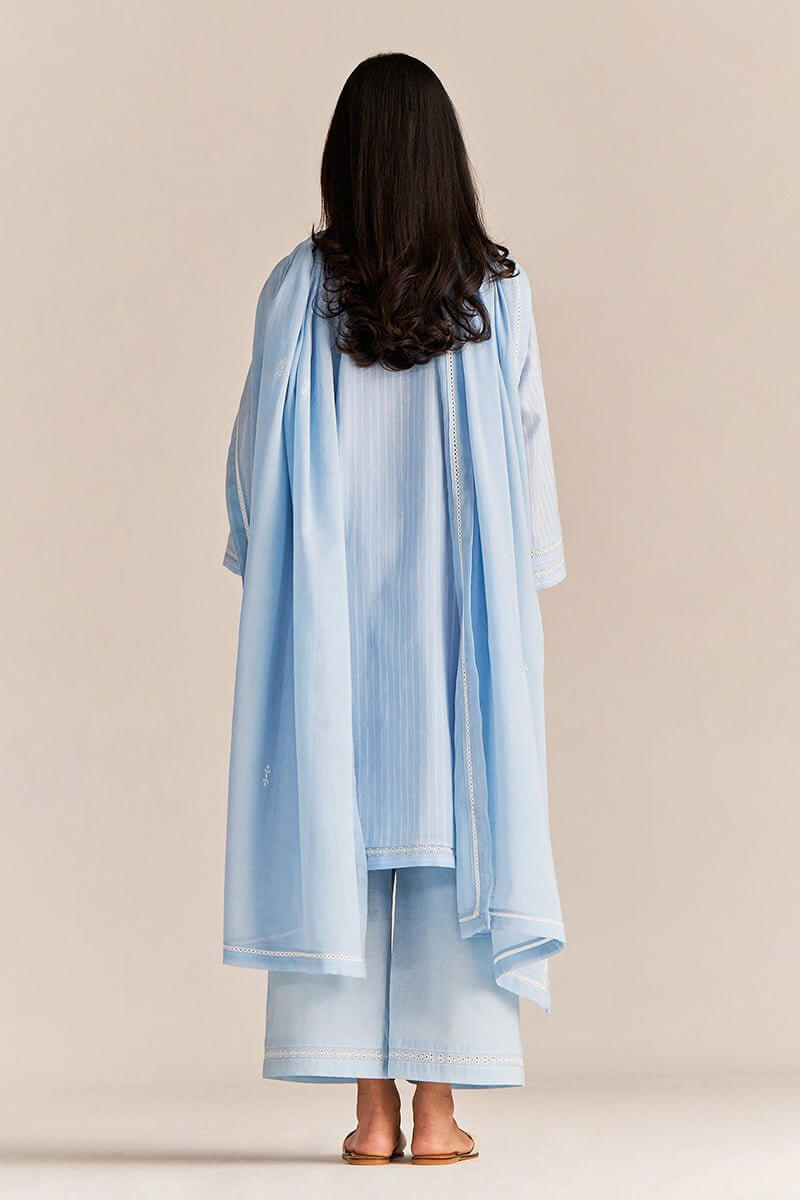 Baby Blue Woven Cotton Kurta Set