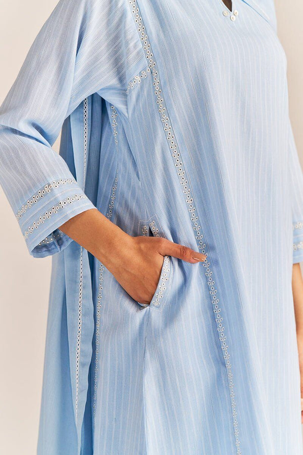 Baby Blue Woven Cotton Kurta Set