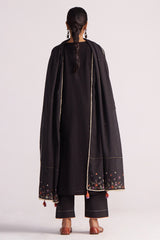 Black Embroidered Kurta Set on a white background