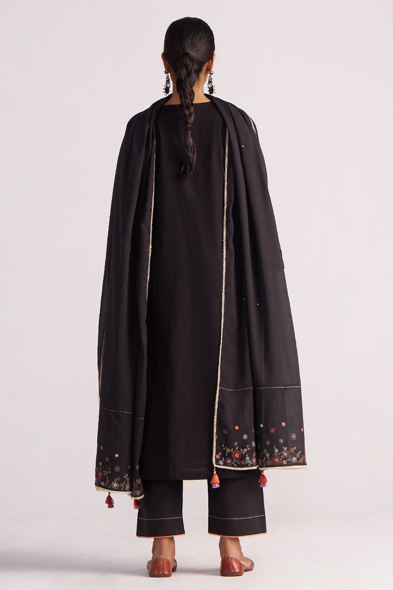 Black Embroidered Kurta Set on a white background