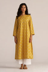 Mustard Yellow Print Cotton Kurta