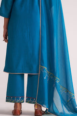 Celestial Blue Embroidered Kurta Set outfit with embroidered details on a white background