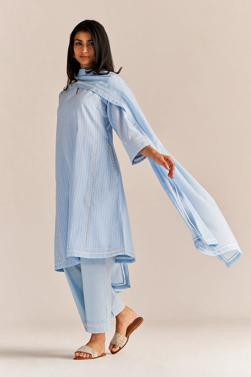 Baby Blue Woven Cotton Kurta Set