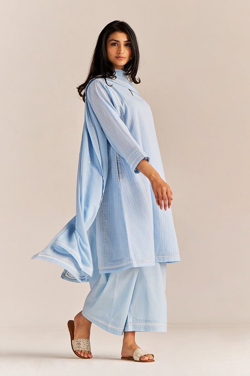 Baby Blue Woven Cotton Kurta Set