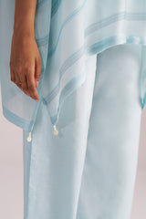 Misty Blue Silk Kaftaan Co-ord Set on a plain background