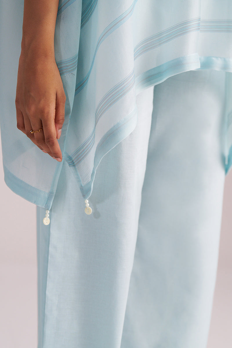 Misty Blue Silk Kaftaan Co-ord Set on a plain background