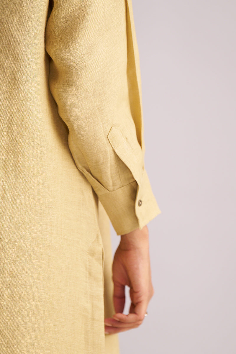 Close-up of a Fall Leaf Pure Linen Co-ord Set with a plain background