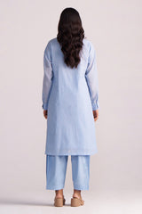 Woman wearing a Soft Sky Blue Mul-Mul Co-ord Set on a plain background