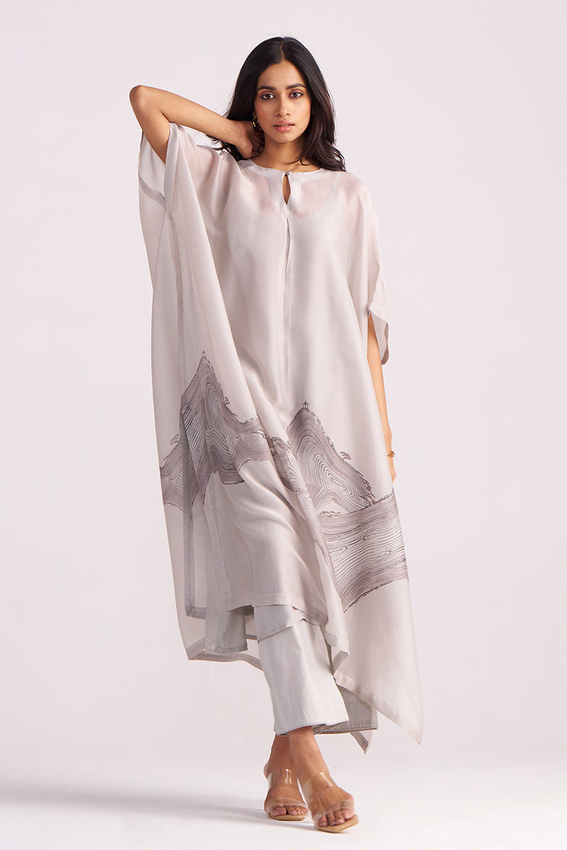Ash Grey Silk Kaftaan Co-ord Set