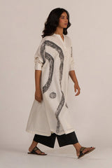 Off-White and Black Abstract Woven Co-ord Set