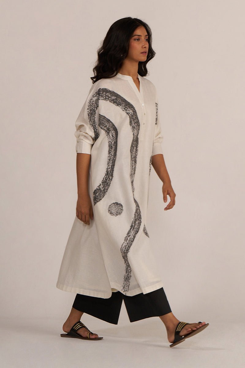 Off-White and Black Abstract Woven Co-ord Set
