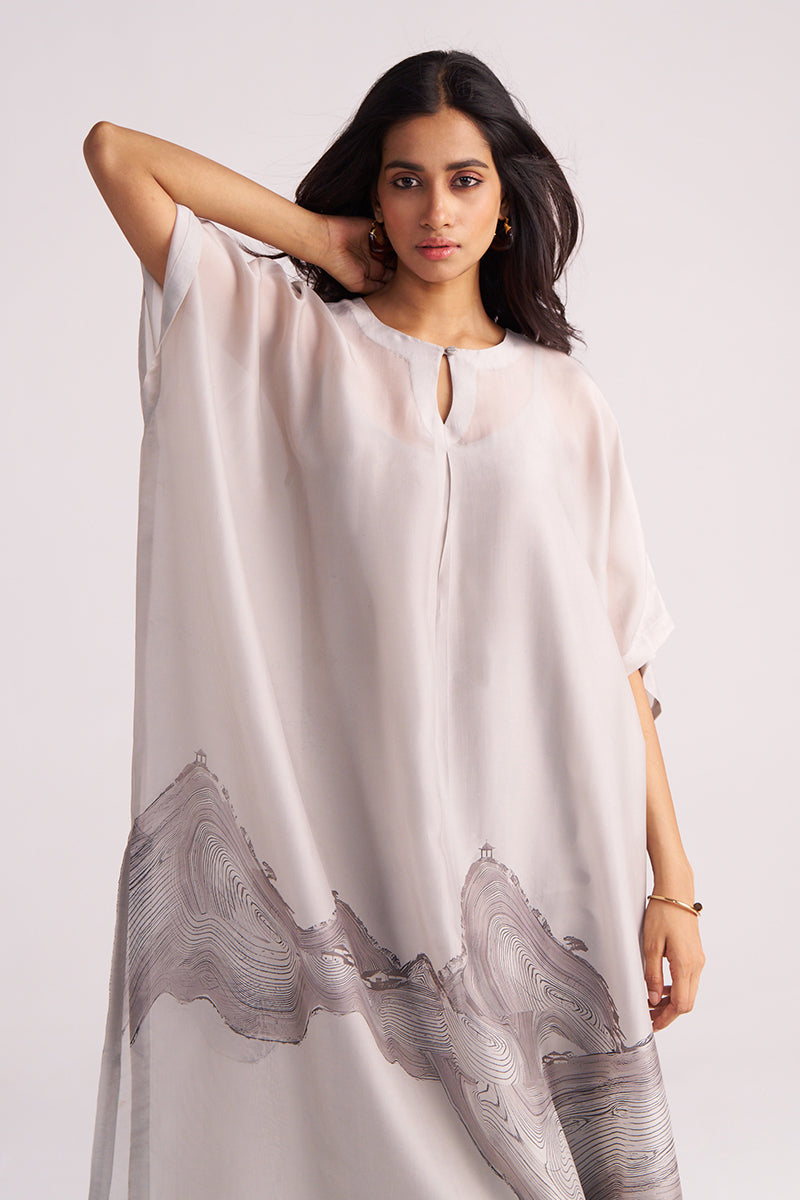 Ash Grey Silk Kaftaan Co-ord Set
