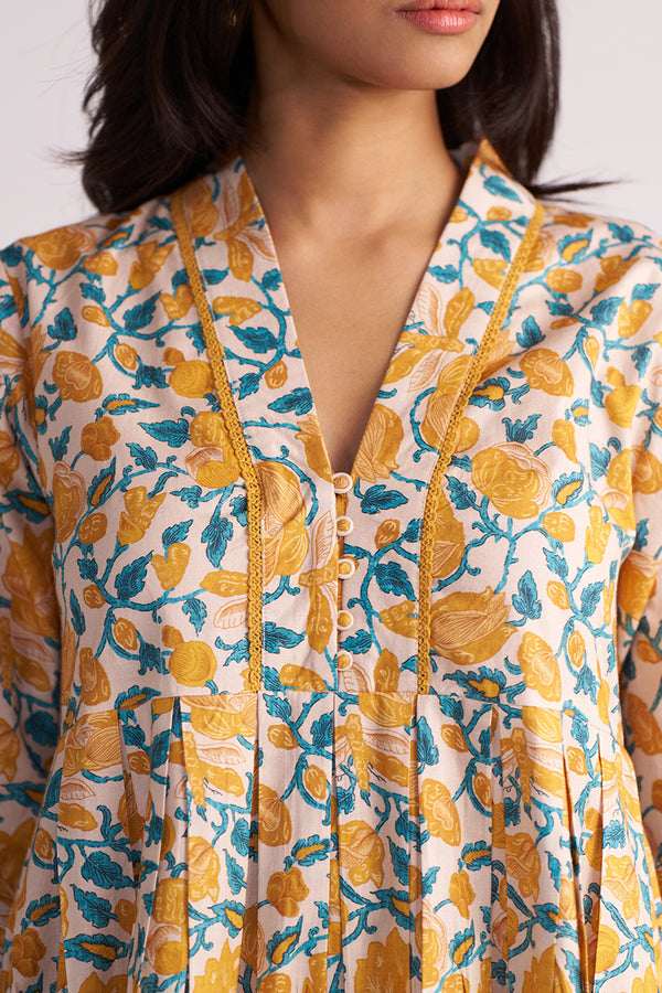 Beige and Mustard Cotton Print Co-ord Set