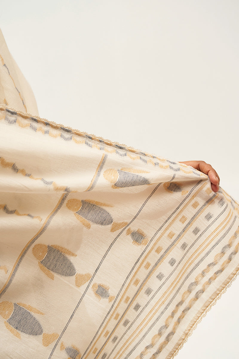 Gardenia Cream Woven Cotton Salwar Suit With Hand Embellishment