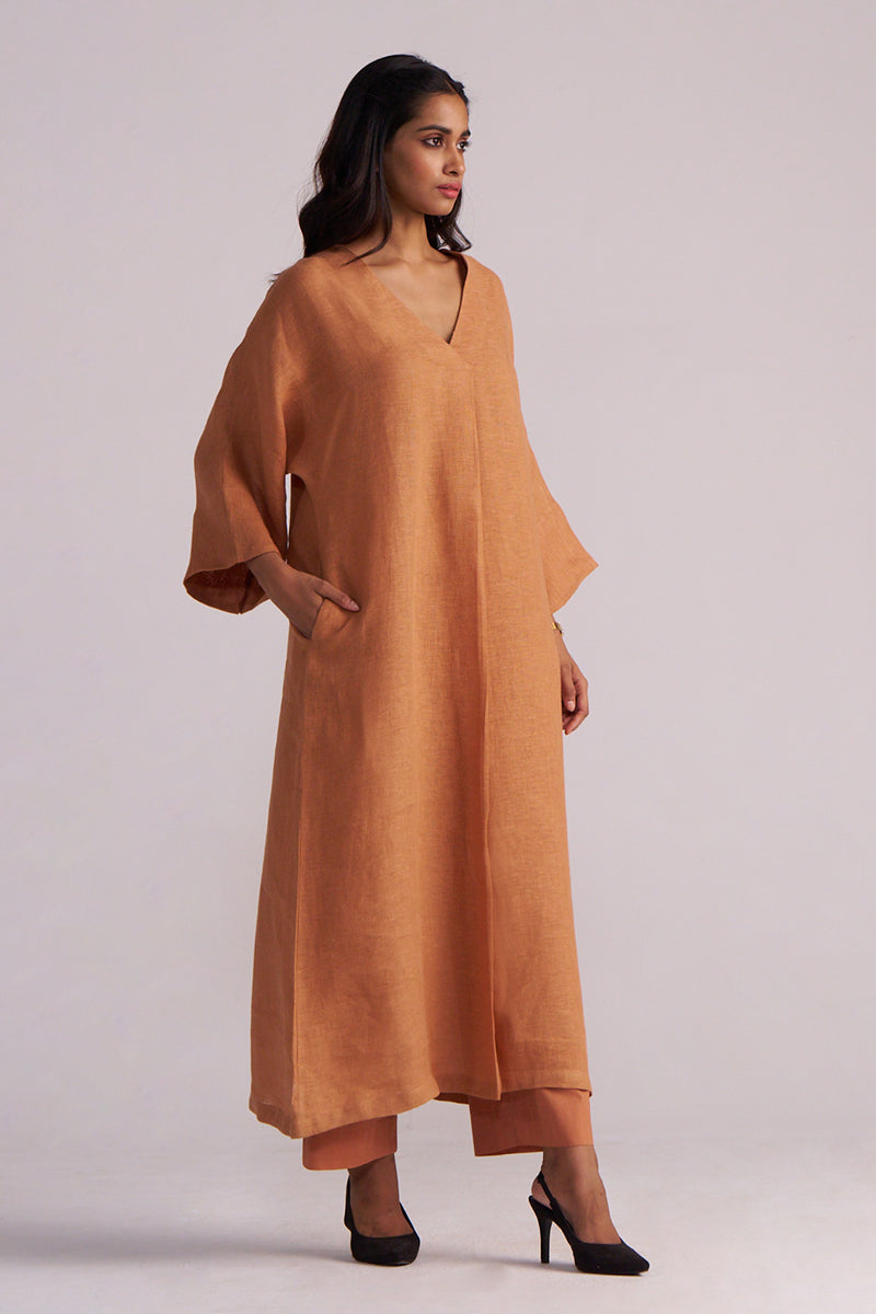 Woman wearing a Sunburn Pure Linen Co-ord Set against a plain background
