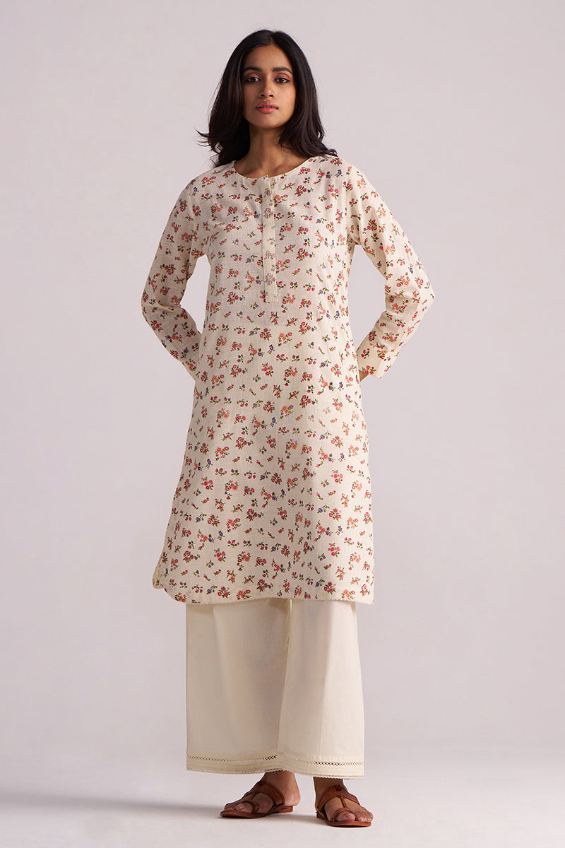 Cream and Pink Tiny Floral Hand-Print Co-ord Set