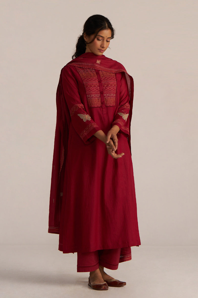 Maroon Embroidery Kurta Set