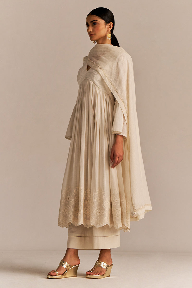 Off-White Mul-Mul Anarkali Kurta Set