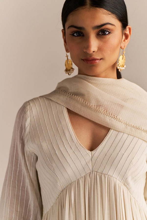 Off-White Mul-Mul Anarkali Kurta Set
