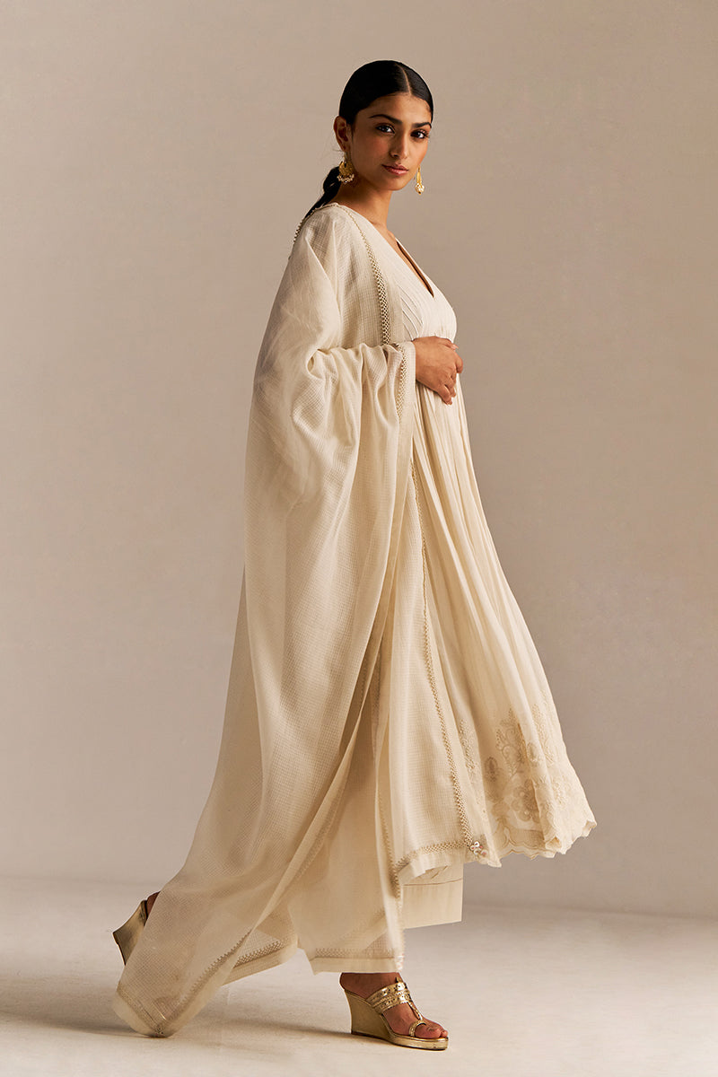 Off-White Mul-Mul Anarkali Kurta Set