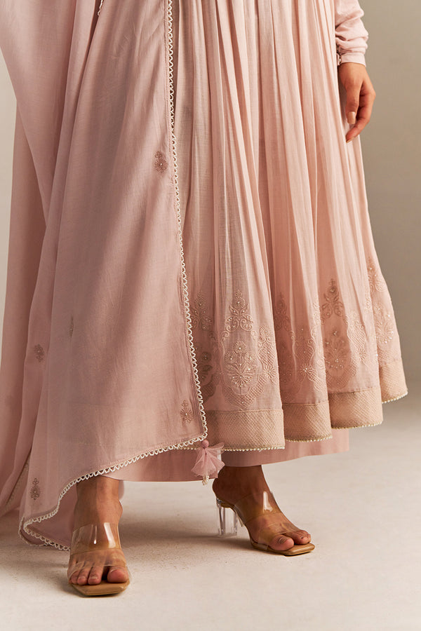 Mauve Chalk Mul-Mul Anarkali Kurta Set