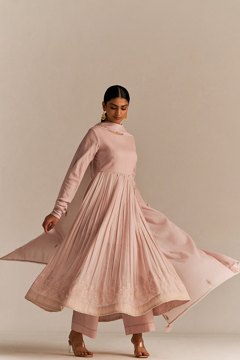 Mauve Chalk Mul-Mul Anarkali Kurta Set
