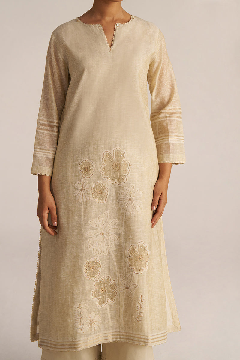 Fog Beige Woven Kurta Set