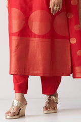 Dusty Onion Pink and Red Ombre Woven Kurta Set