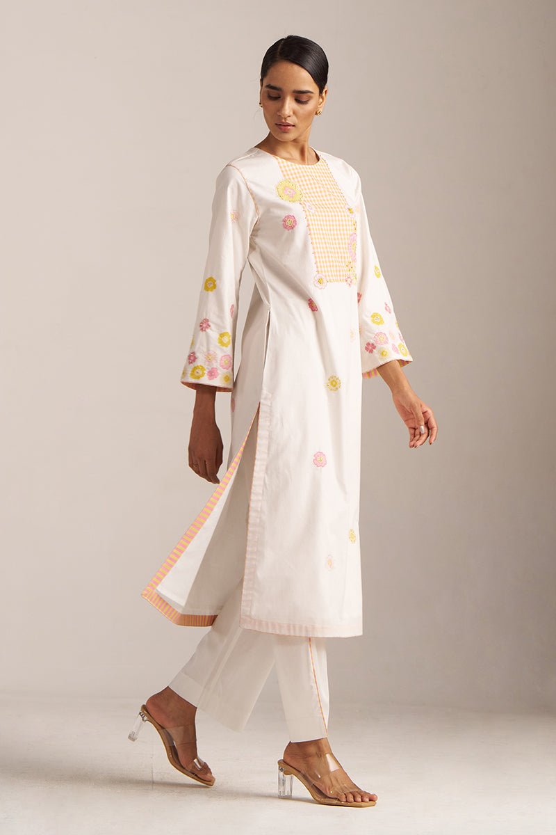 Ivory and Multi Color Embroidered Floral Co-ord Set