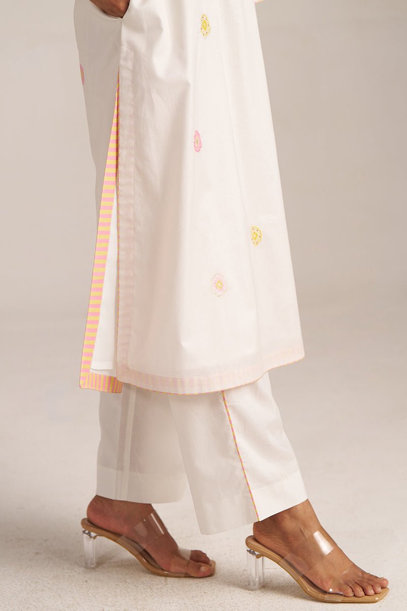 Ivory and Multi Color Embroidered Floral Co-ord Set