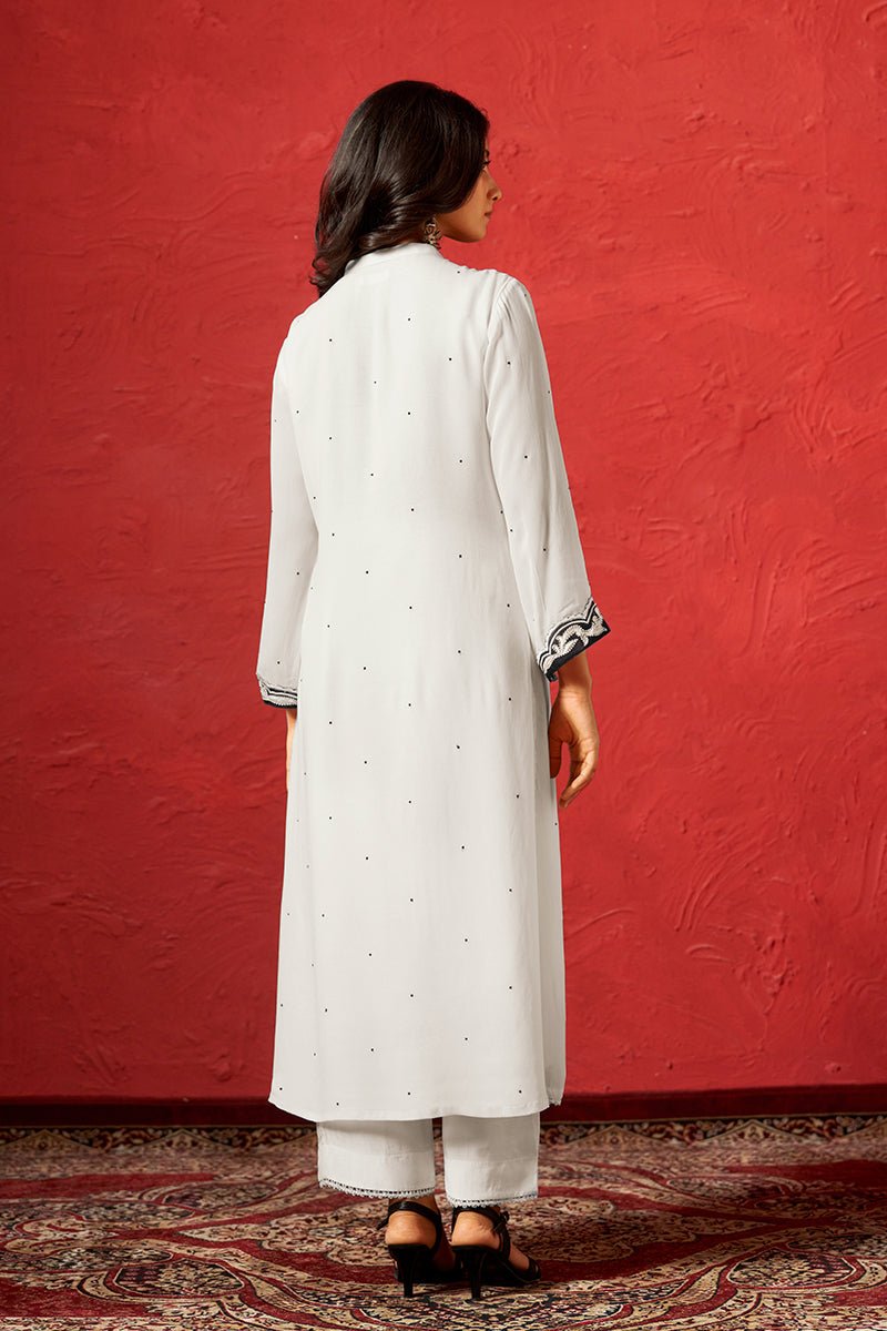Marshmallow and Black Georgette Kurta Set