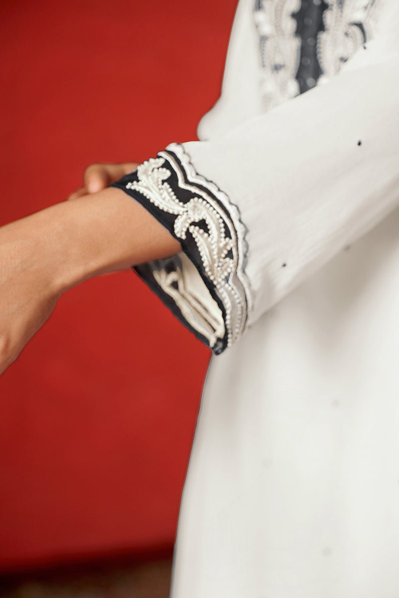 Marshmallow and Black Georgette Kurta Set