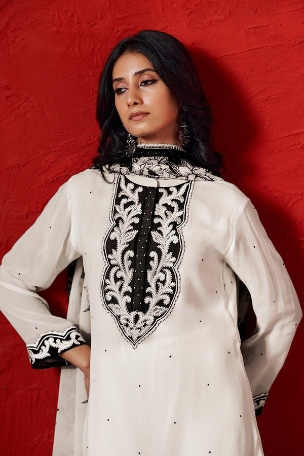 Marshmallow and Black Georgette Kurta Set