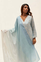 Light Blue and White Printed Salwar Suit