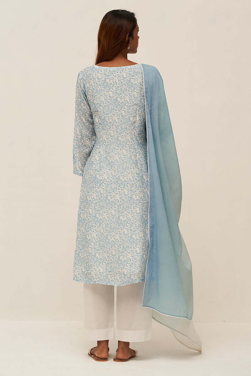 Light Blue and White Printed Salwar Suit