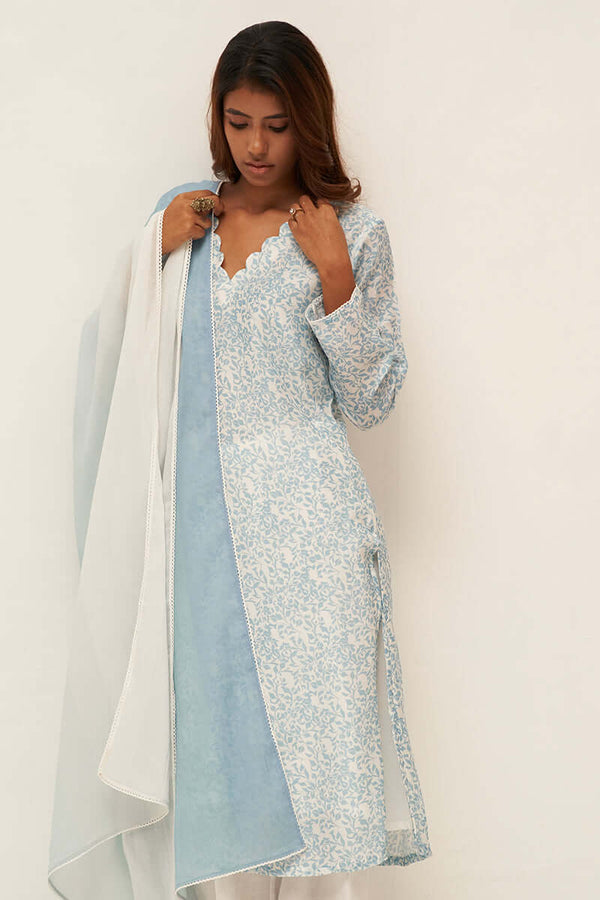 Light Blue and White Printed Salwar Suit