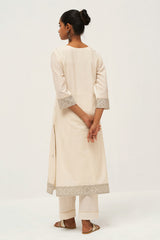Gardenia Cream Woven Cotton Salwar Suit With Hand Embellishment