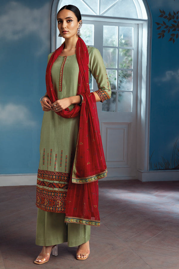 Green Bemberg Silk Kurta with Chiffon Dupatta