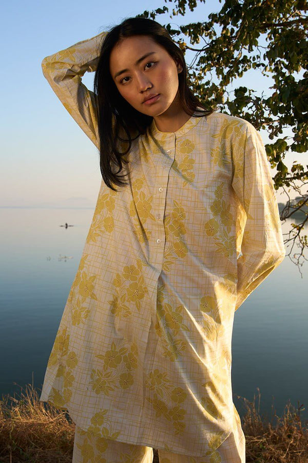 Yellow-off White Pure Cotton Co-ord Set