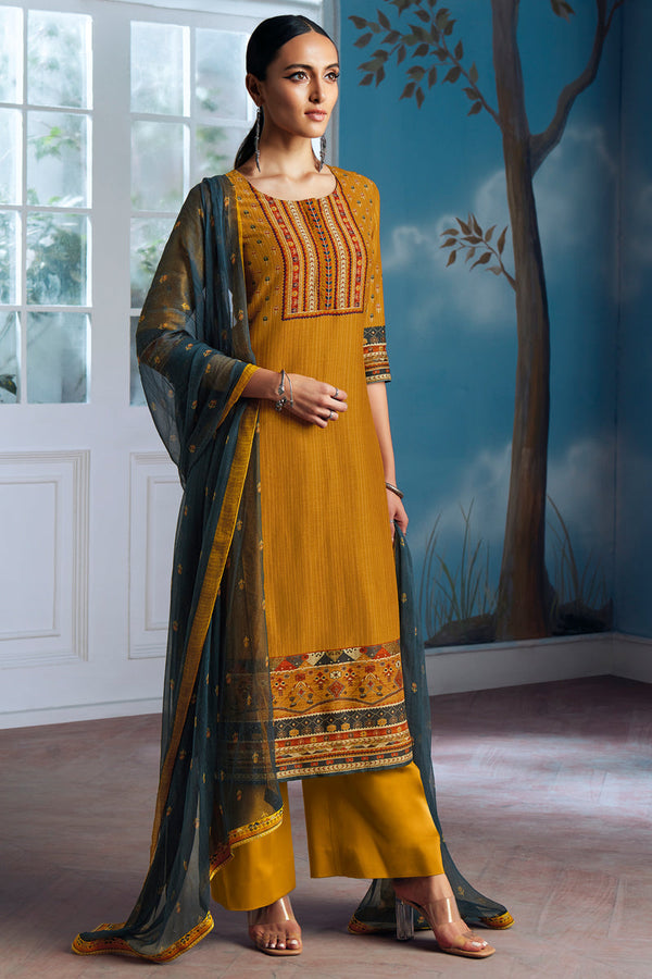 Yellow Bemberg Silk Kurta with Chiffon Dupatta