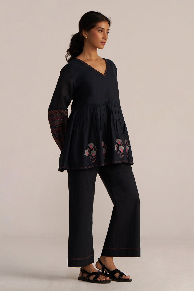 Black & Red Woolen Long Length Coord set with Heavy Front & Back Kashmiri Embroidered Shrug main image 1