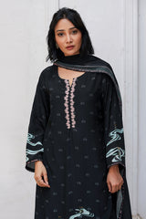 Black Bemberg Silk Salwar Suit With Chinon Silk Dupatta