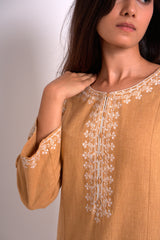 Mustard Cotton Woven Embroidered Kurta With Cotton Bottom