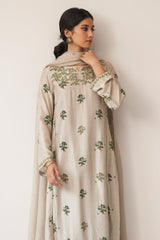 Light Grey and Green Raw Silk Kurta Set